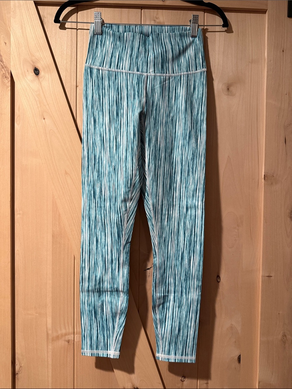Fabletics Teal & White Striped Girls' Active Leggings